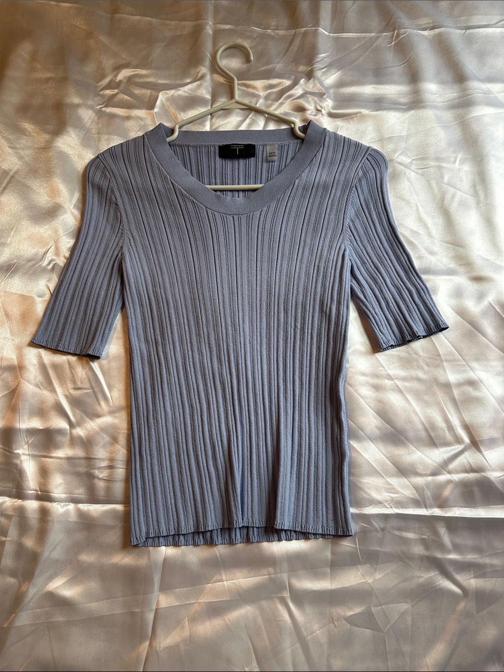 Tahari Light Blue Gray Ribbed Short-Sleeve Knit Tee